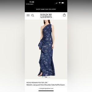 RICKIE FREEMAN FOR TERI JON
Metallic Jacquard One-Shoulder Side-Ruffle Gown